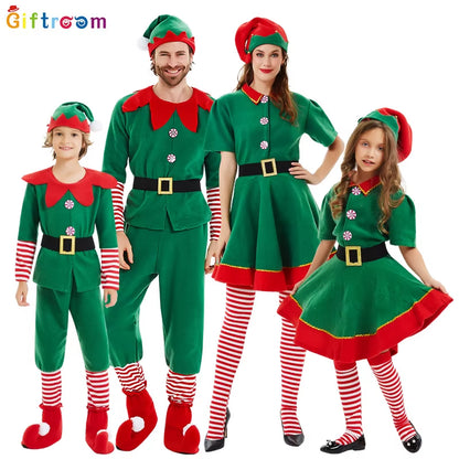 2025Christmas Elf Costumes, Santa Claus Costume Sets Green Elves Halloween Cosplay