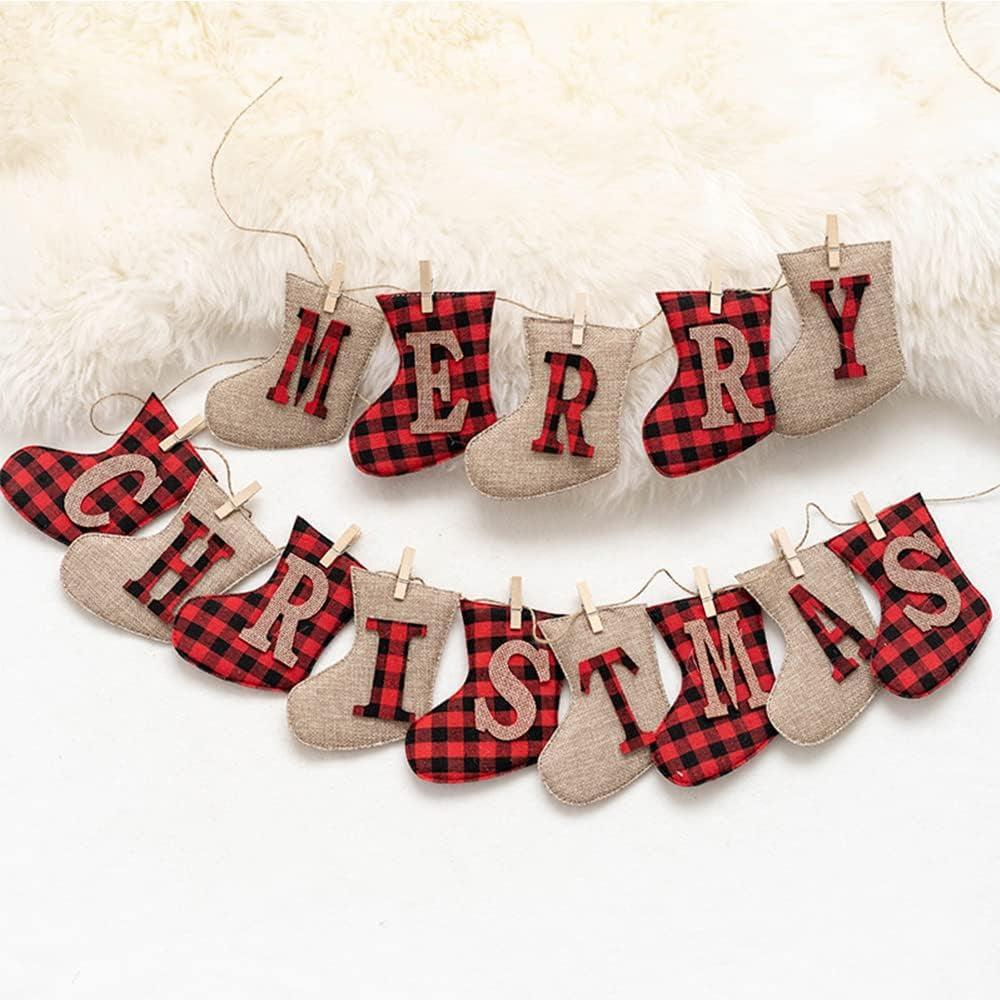 Merry Christmas Banners, XMAS Burlap Banners, Festival Flags Hanging Decorations, for Christmas Party Decorations Outdoor Indoor