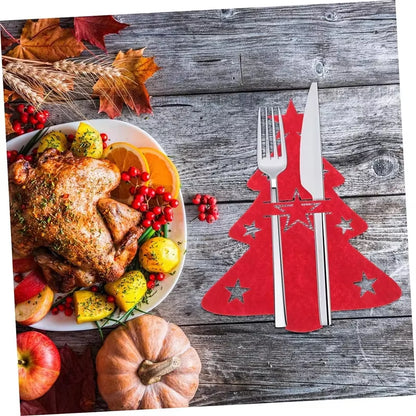 Non-Woven Fabric Cookware Pocket Cutlery Bag Organizer Table Decor Christmas Knife and Fork Holder Elk Xmas Tree