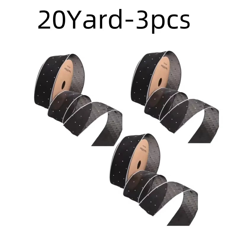 20Yards 4CM Silver Dots Organza Gauze Packaging Ribbon Tape Flower Gift Box Wrap Bow DIY Wedding Christmas Party Decoration