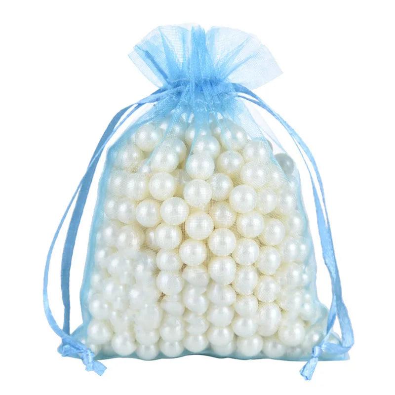 RE 100Pcs 22 Colors 7X9 9X12Cm 10X15 13X18Cm Wedding Christmas Gift Drawable Organza Bags Jewelry Packaging Display & Pouches 13