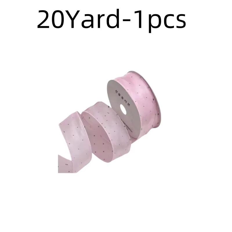 20Yards 4CM Silver Dots Organza Gauze Packaging Ribbon Tape Flower Gift Box Wrap Bow DIY Wedding Christmas Party Decoration