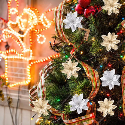 100-1Pcs 14.5Cm Artificial Christmas Flowers Christmas Tree Decorations Happy New Year Decorations Christmas Fake Flowers