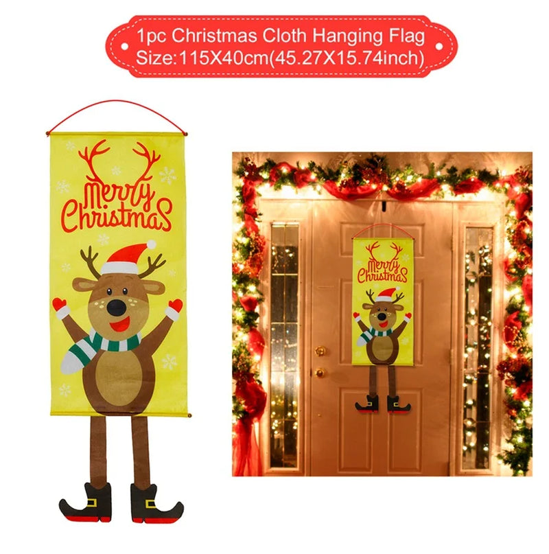 Christmas Door Banner Porch Sign Christmas Decoration for Home Christmas Pendant Merry Christmas Ornaments 2022 Navidad