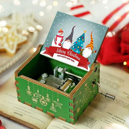 HOT Merry Christmas Music Box Wooden Antique Carved Hand Cranked Classic Theme Music for Birthday Party Gifts Family Decoration