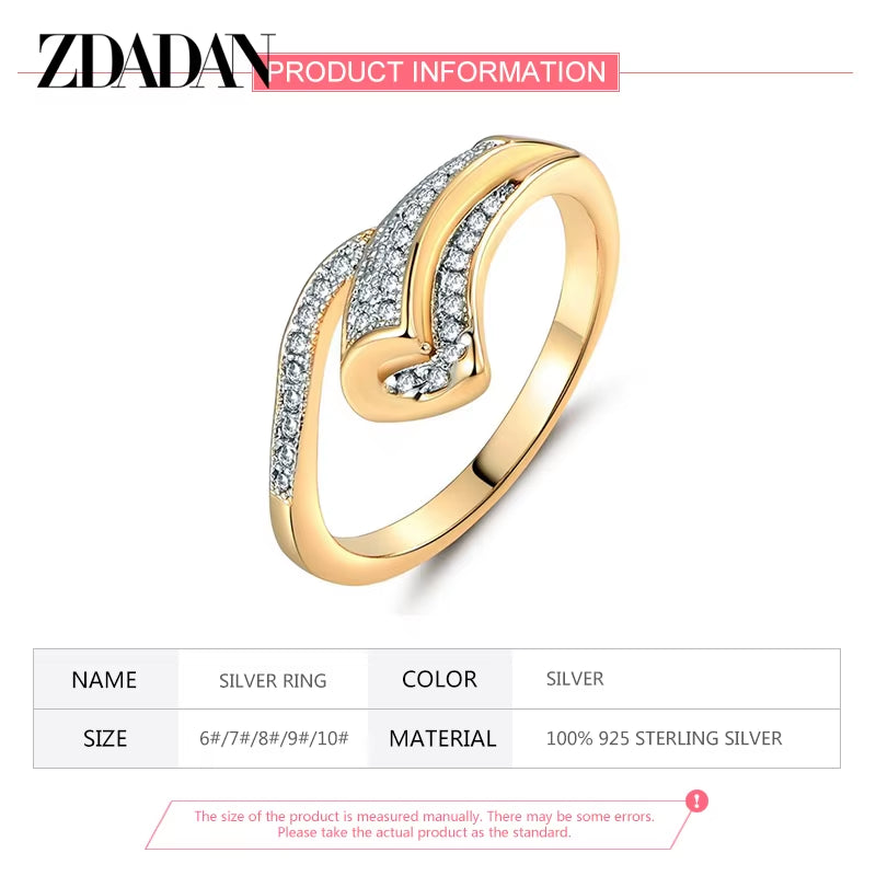 925 Sterling Silver 18K Gold Zircon Rings for Women Fashion Jewelry