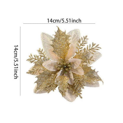 5/10Pcs 14.5Cm Christmas Flower Ornaments,Pink,Red,Gold,Glitter Artifical Flowers for Christmas Tree,Xmas Decoration for Home