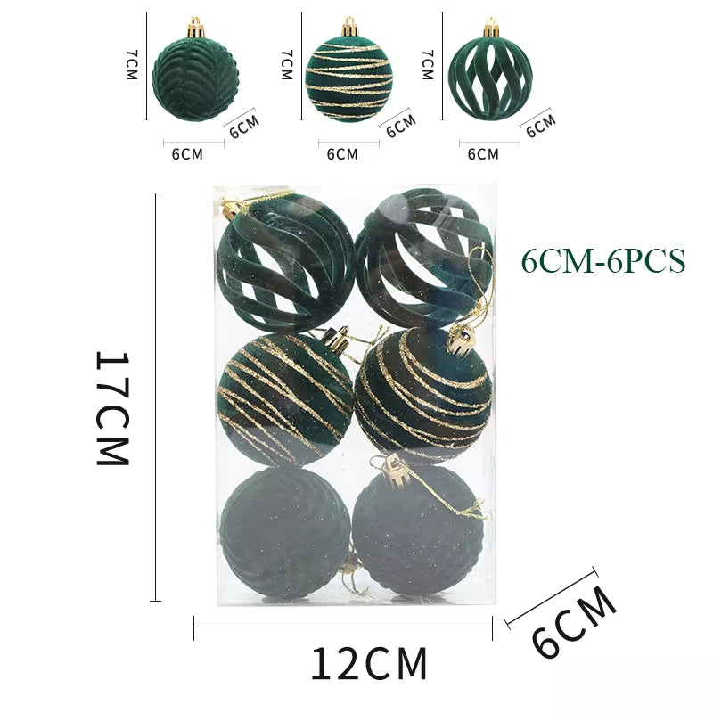 6/12Pcs 6Cm Wine Red Christmas Ball Ornaments Dark Green White Christmas Tree Party Decoration New Christmas Spheres Pendant