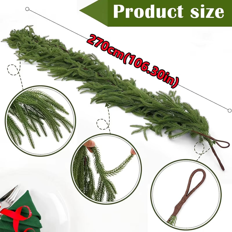 New Christmas Norfolk Pine Garland with Lights for Mantle Fireplace Decor Artificial Pine Branches Wreaths Table Home Decor 2025