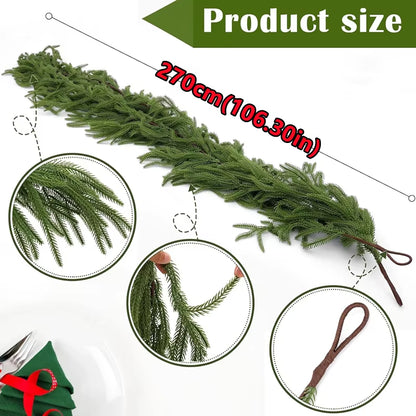 New Christmas Norfolk Pine Garland with Lights for Mantle Fireplace Decor Artificial Pine Branches Wreaths Table Home Decor 2025