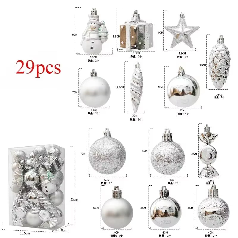 29/40/50Pcs Silver Red Special-Shaped Christmas Ball Ornaments Christmas Tree Party Decoration Christmas Spheres Pendant New