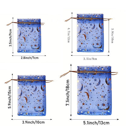 50PCS Moon Stars Drawstring Organza Bags Jewelry Gift Bags Pouches Gold Star Organza Favor Pouches for Christmas Wedding