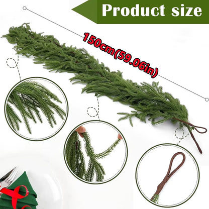 New Christmas Norfolk Pine Garland with Lights for Mantle Fireplace Decor Artificial Pine Branches Wreaths Table Home Decor 2025