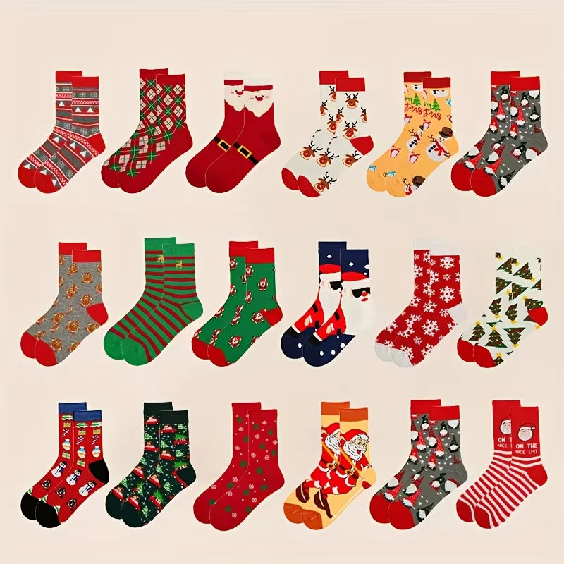 5/10Pairs Women'S Christmas Socks - Festive Santa, Reindeer, Snowman, Candy Canes - Warm Mid-Calf Holiday Stockings - Red, Green