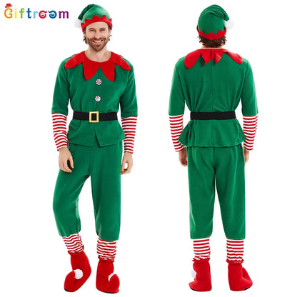 2025Christmas Elf Costumes, Santa Claus Costume Sets Green Elves Halloween Cosplay