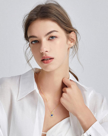 Birthstone Necklaces for Women Fine Jewellery Sterling Silver Yellow Gold Plated Dainty Infinity Pendant Anniversary Birthday Gifts for Her Wife Mom Lady, Chain 40+5Cm