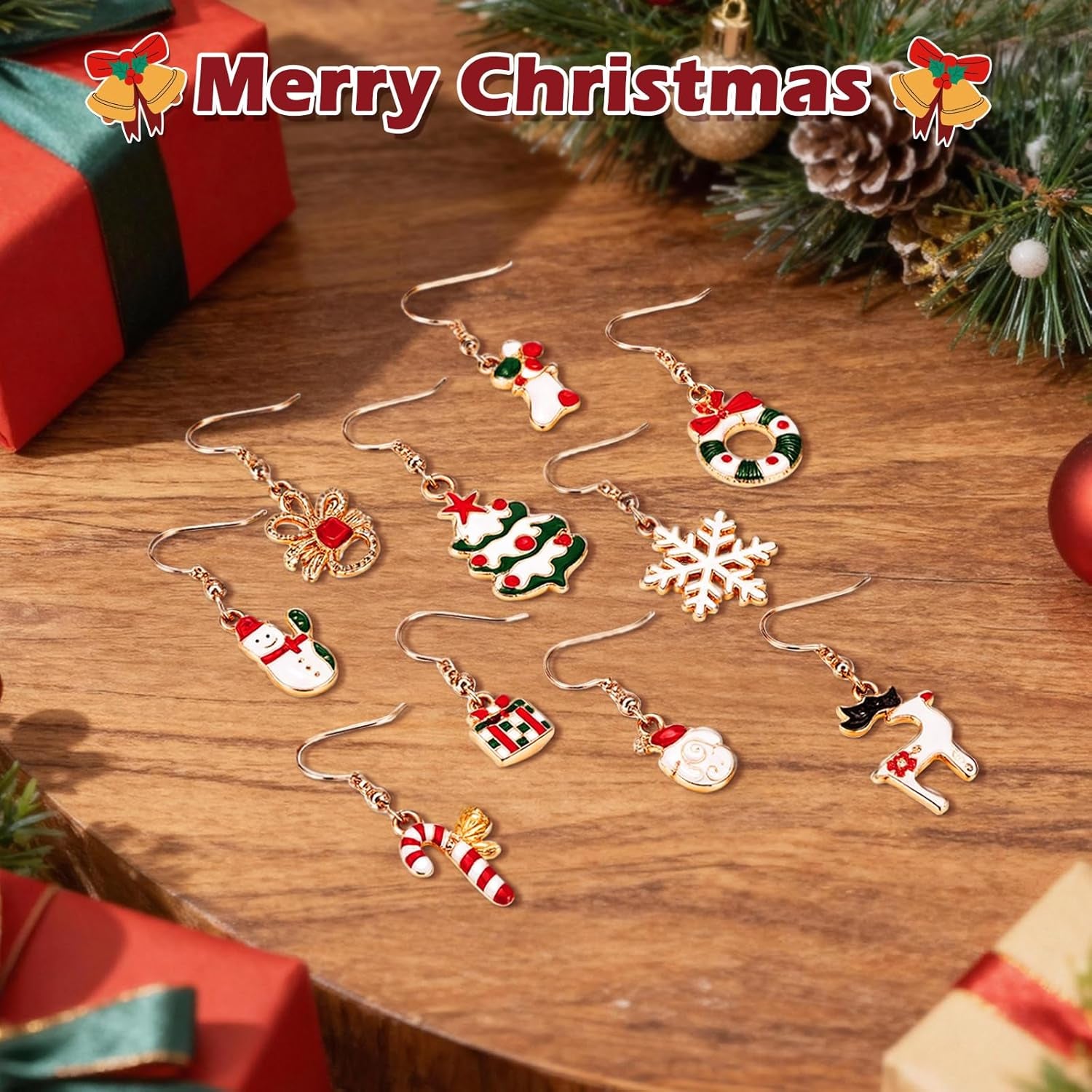 10 Pairs Christmas Earrings Christmas Drop Dangle Earrings for Women Jewellery Set Gifts for Women Girls Kids Xmas Party Decoration Costume