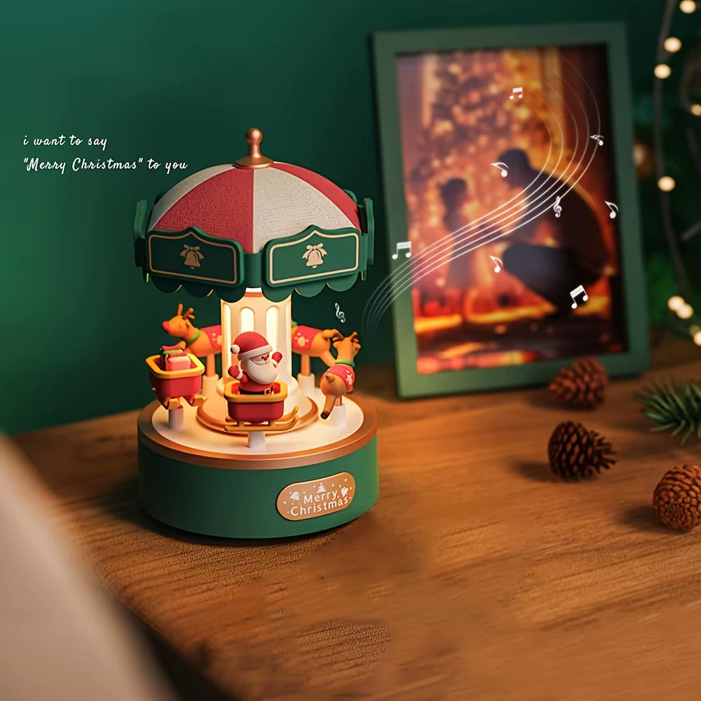 Christmas Style Carousel&Small Flame Music Box Ambient Light, Rechargeable Night Light, Christmas, Birthday Decorative Light