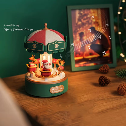 Christmas Style Carousel&Small Flame Music Box Ambient Light, Rechargeable Night Light, Christmas, Birthday Decorative Light