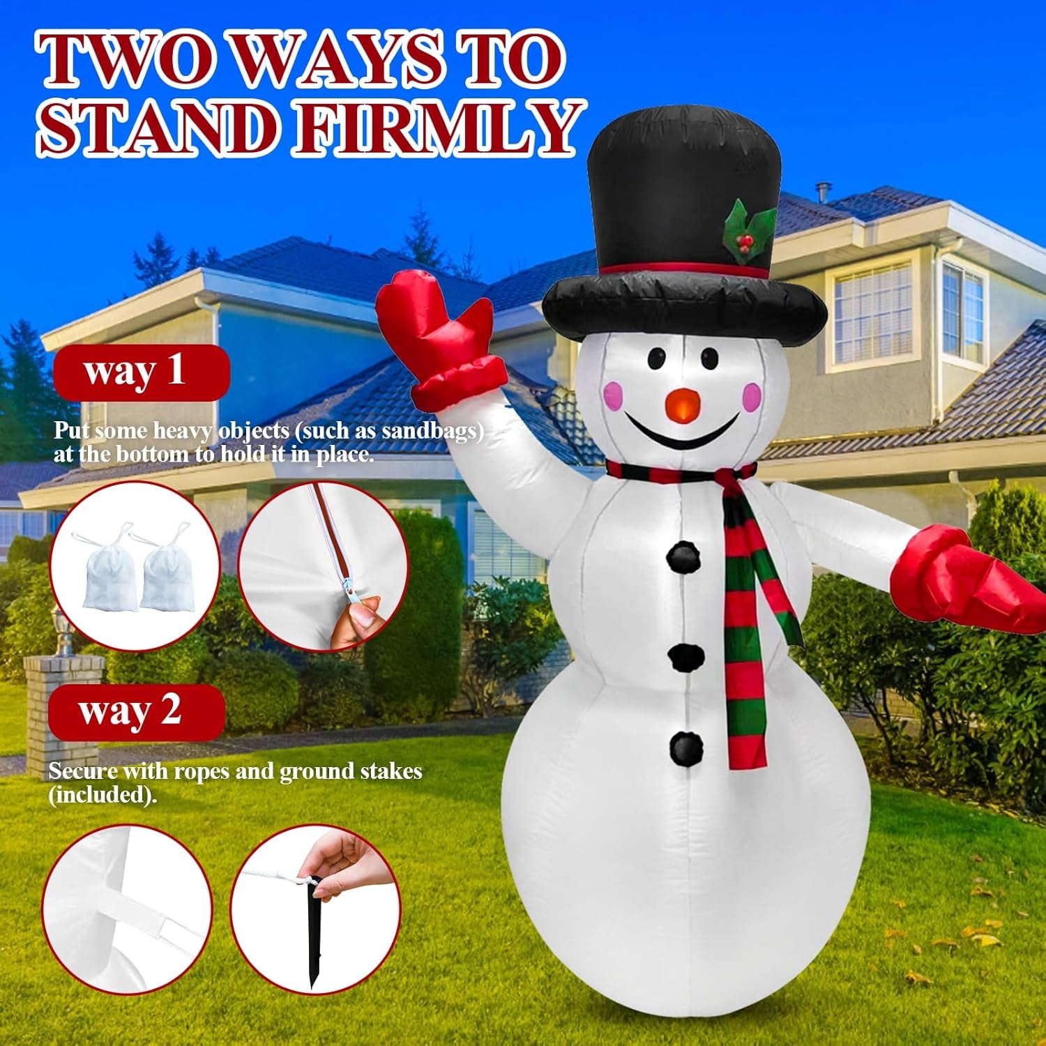 Inflatable Snowman 6Ft, Outdoor Christmas Decoration with Warm White LED Lights, Blow up Snowman for Garden, Yard, Party Indoor & Outdoor Use