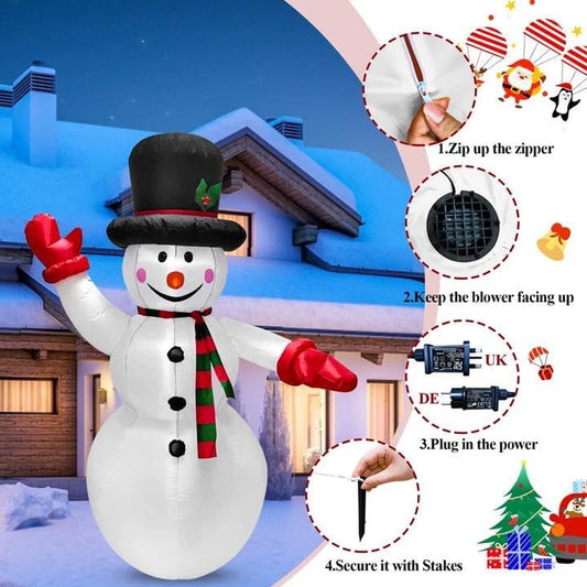 Inflatable Snowman 6Ft, Outdoor Christmas Decoration with Warm White LED Lights, Blow up Snowman for Garden, Yard, Party Indoor & Outdoor Use