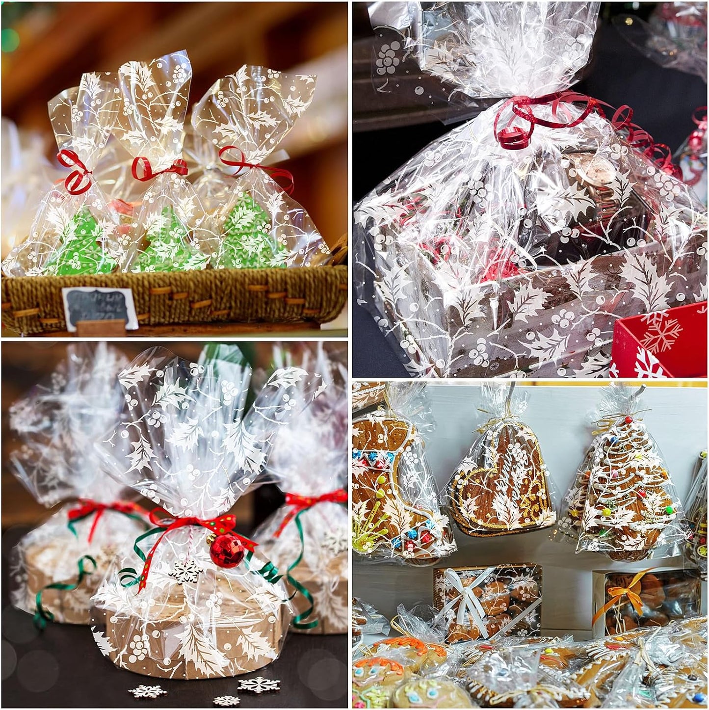 5M White Holly Christmas Hamper Cellophane Wrap, 80Cm Wide Clear Gift Cellophane Wrapping Paper,Eco-Firendly Large Cellophane Christmas Gifts Wrapping for Hampers