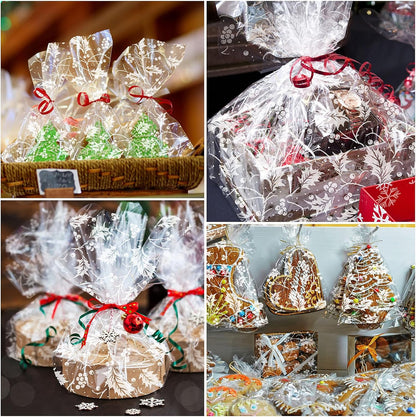 5M White Holly Christmas Hamper Cellophane Wrap, 80Cm Wide Clear Gift Cellophane Wrapping Paper,Eco-Firendly Large Cellophane Christmas Gifts Wrapping for Hampers