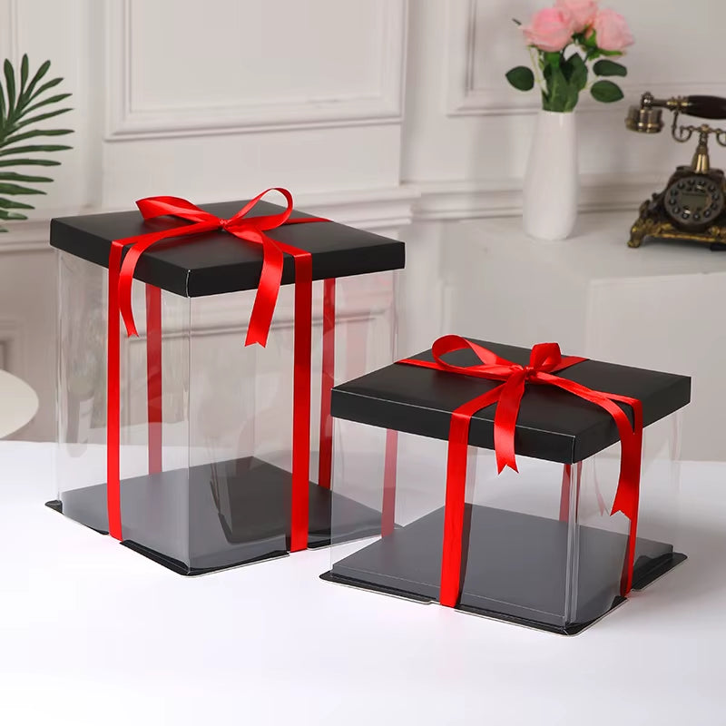 Transparent Birthday Cake Box Clear Gift Box Bakery Wrapping Boxes Cake Dessert Storage Boxes Wedding Party Present Case