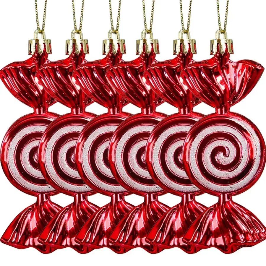 6-24PCS Christmas Lollipop Candy Cane Pendant Xmas Tree Hanging Ball Ornaments Christmas Party Decorations for New Year Gift