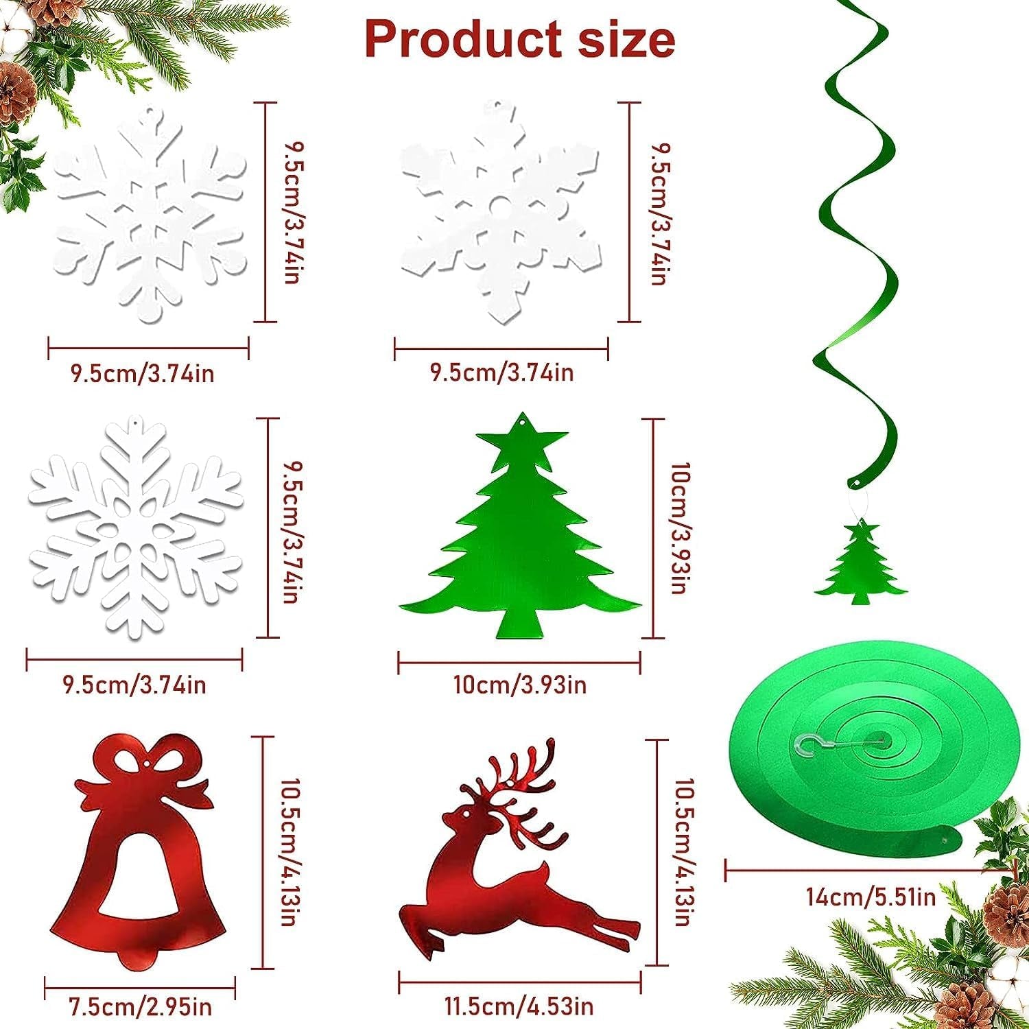 30PCS Christmas Ceiling Decorations, Christmas Hanging Decorations Indoor, Christmas Hanging Swirls Decorations, Christmas Tree, Bell, Reindeer, Snowflake for Birthday Holiday Party Décor