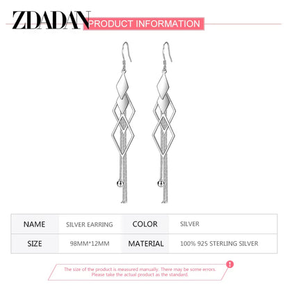 925 Sterling Silver Geometric Long Tassel Drop Earrings for Women Wedding Jewelry