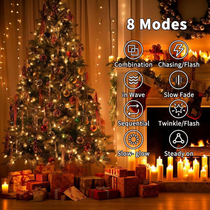 Christmas Cluster Lights 2.5M 200LED Christmas String Lights Battery Operated Fairy Light with 8 Modes Waterproof Xmas Tree Light for outside Indoor Decorations(Warm White)