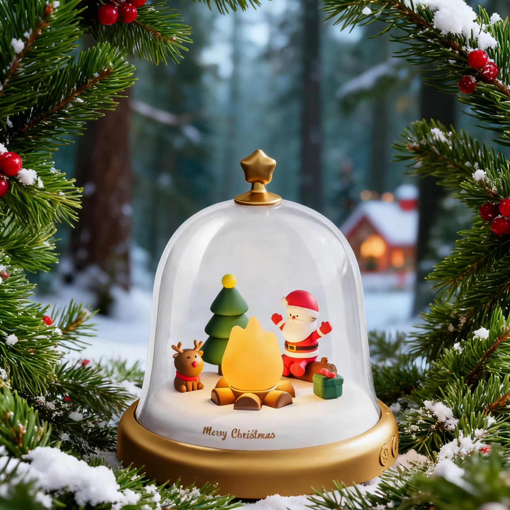 Christmas Style Carousel&Small Flame Music Box Ambient Light, Rechargeable Night Light, Christmas, Birthday Decorative Light