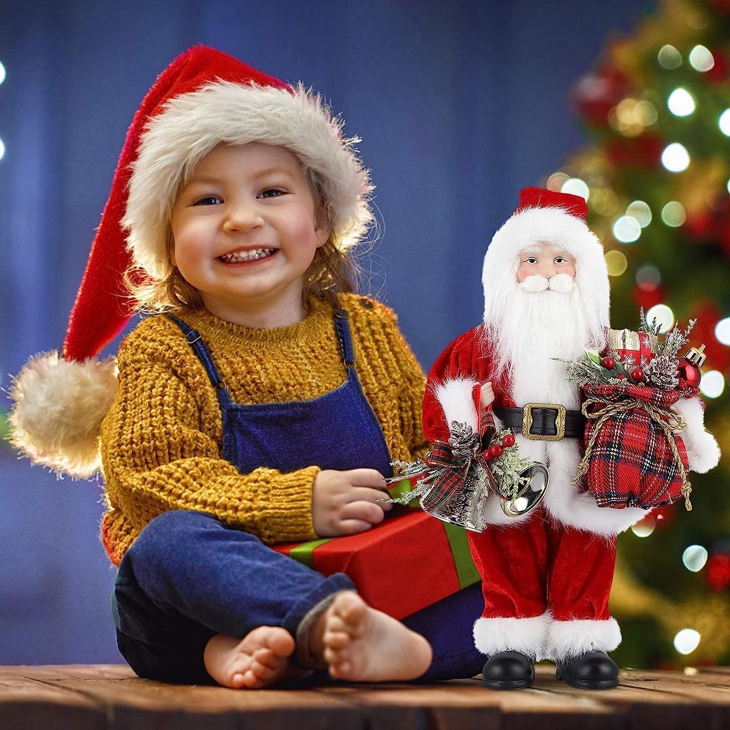 Santa Claus Figure, Standing Father Christmas Figures Traditional with Gift Sack, Holiday Party Home Ornament Decoration, 32Cm/ 12In