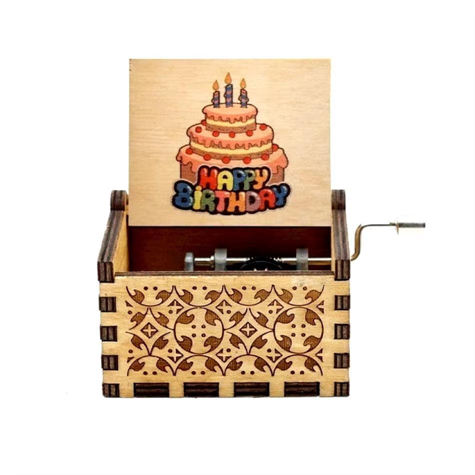 HOT Merry Christmas Music Box Wooden Antique Carved Hand Cranked Classic Theme Music for Birthday Party Gifts Family Decoration
