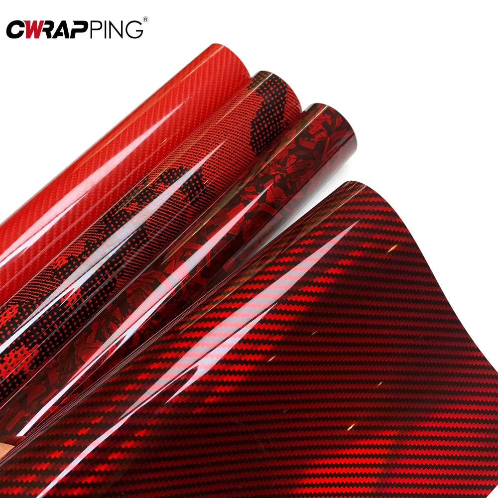 Red Series Car Sticker Vinyl Wrap for Motorcycle Vinyls High Glossy PET Adhesive Vinyl Carbon Fiber Christmas Car Wrapping Film