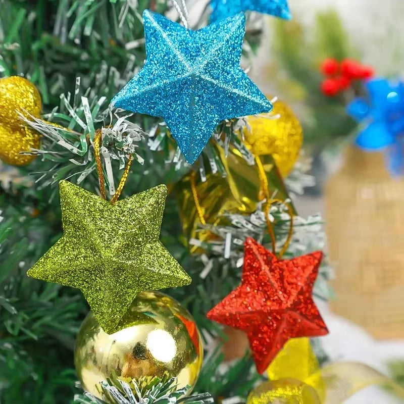 120/6Pcs Glitter Star Ornaments Christmas Tree Hanging Pentagram Pendant for Home Navidad New Year Party DIY Five-Pointed Stars
