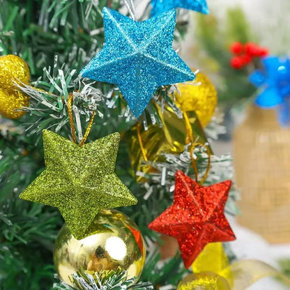 120/6Pcs Glitter Star Ornaments Christmas Tree Hanging Pentagram Pendant for Home Navidad New Year Party DIY Five-Pointed Stars