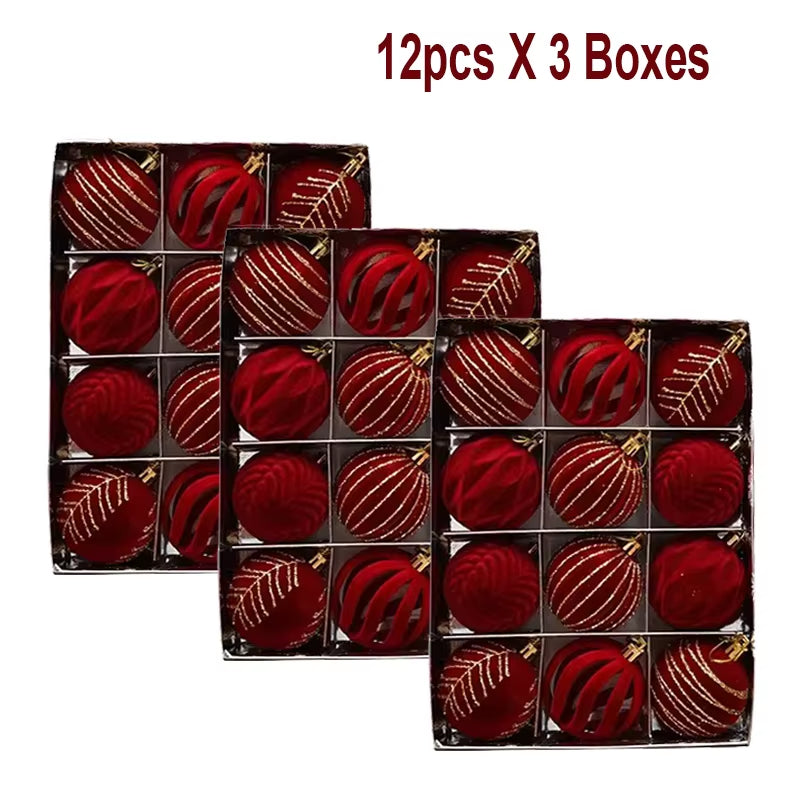 6/12Pcs 6Cm Wine Red Christmas Ball Ornaments Dark Green White Christmas Tree Party Decoration New Christmas Spheres Pendant