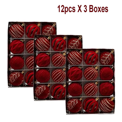 6/12Pcs 6Cm Wine Red Christmas Ball Ornaments Dark Green White Christmas Tree Party Decoration New Christmas Spheres Pendant