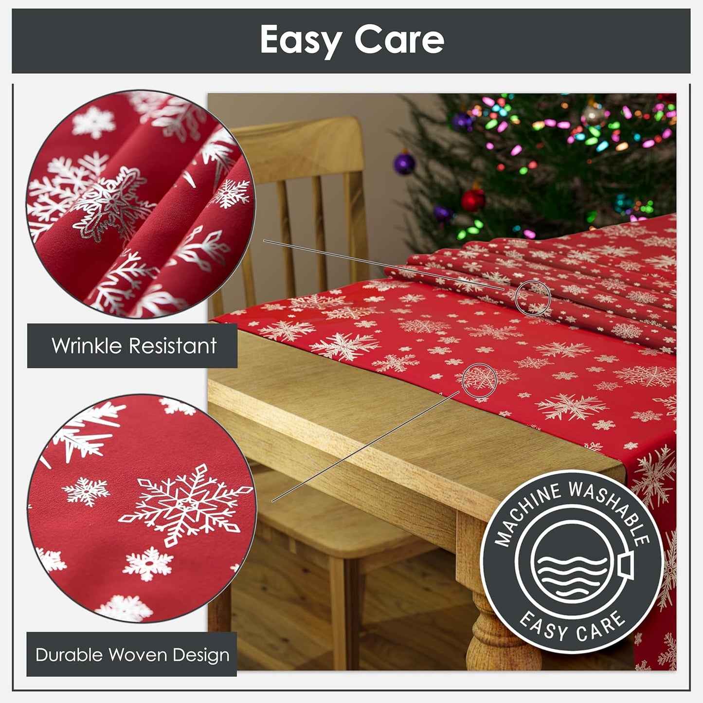 Christmas Table Cloth, Rectangular Machine Washable Xmas Dining Tablecloth in Red with Silver Snowflake Design - 50X70 (127X178Cm)