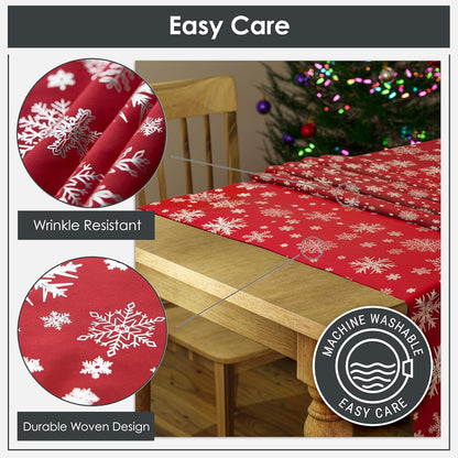 Christmas Table Cloth, Rectangular Machine Washable Xmas Dining Tablecloth in Red with Silver Snowflake Design - 50X70 (127X178Cm)