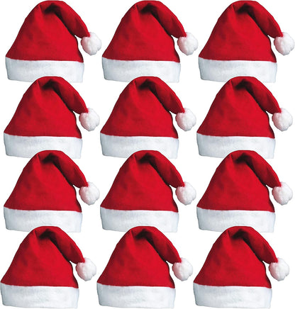 12Pc Christmas Santa Hat Pack - Red Santa Hat Multipack for Father Christmas Fancy Dress Accessories - Fun Festive Headwear Xmas Accessories for Xmas Office Party