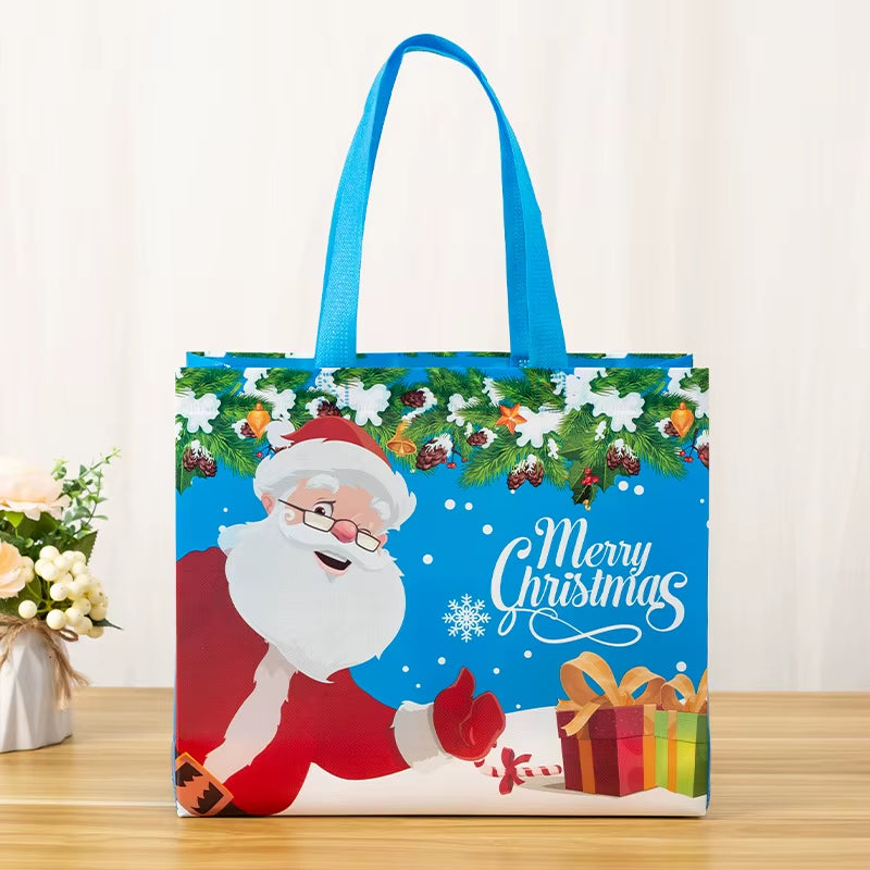 Tote Bags Santa Elk Snowflake Tote Bags Thickened Non-Woven Printed Waterproof Bags Christmas Gift Bags Christmas Decoration