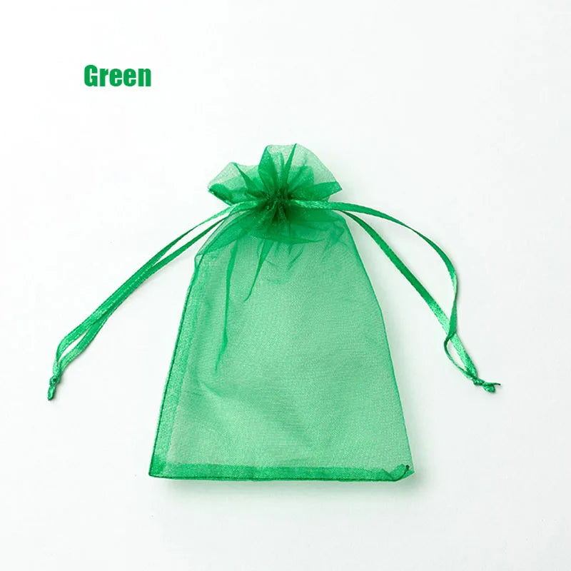 RE 100Pcs 22 Colors 7X9 9X12Cm 10X15 13X18Cm Wedding Christmas Gift Drawable Organza Bags Jewelry Packaging Display & Pouches 13