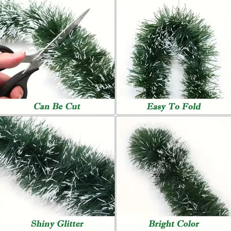 Christmas Ribbon Garland Xmas Tree Foil Pull Flower Ribbons Ornaments Green Cane Tinsel Wedding Party Decoration Supplies