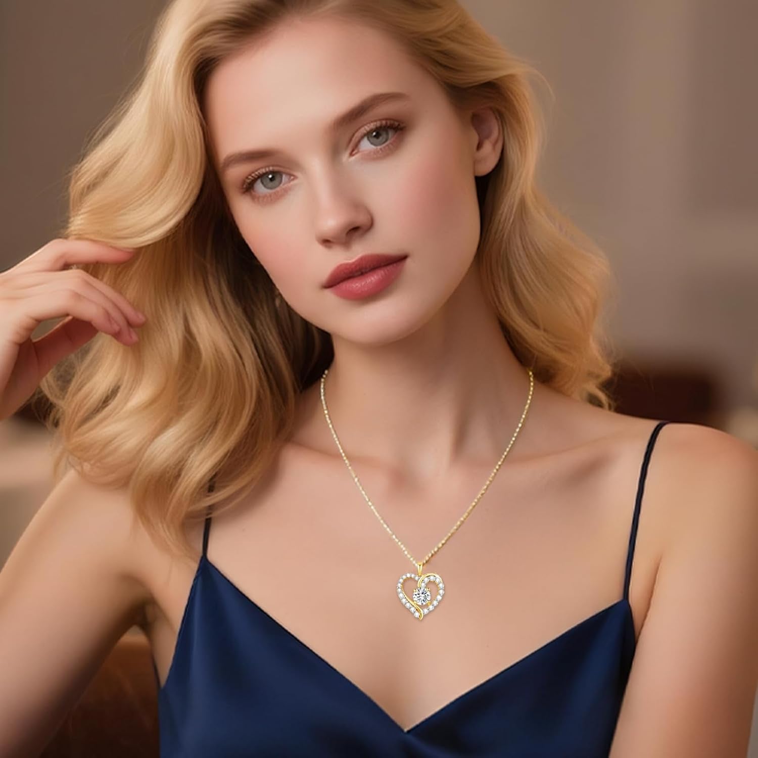 Necklaces for Women Gold Heart Necklace 925 Sterling Silver Birthstone Necklace, 14K Gold Jewellery Gifts for Women Her Girlfriend Wife Christmas Anniversary Birthday Mothers Day