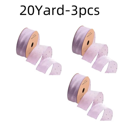 20Yards 4CM Silver Dots Organza Gauze Packaging Ribbon Tape Flower Gift Box Wrap Bow DIY Wedding Christmas Party Decoration