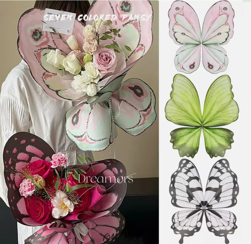 20 Pcs/Pack Flower Wrapping Paper DIY Butterfly Wings Shaped Bouquet Packaging Paper Wedding Party Gift Packing Florist Material