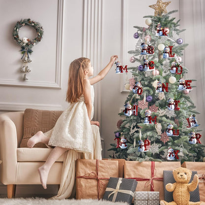 Personalized Acrylic Letter Snowman Christmas Ornaments - 26 Alphabet Tree Decorations, Prepare for Family Friends Teacher (1, R)
